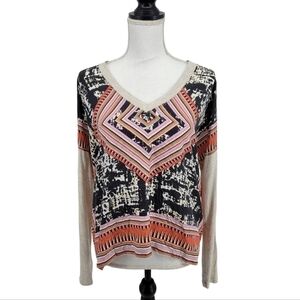CAbi Aztec Tribal Diamond Scarf Top Size‎ XS 100% Silk Front